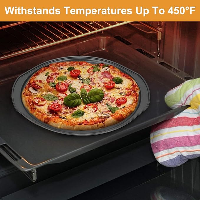 BSDLZCH 13 Inch Pizza Pan for Oven, 2 Pack Round Pizza Pan with Holes Non-sticking Carbon Steel Pizza Tray with Handles Pizza Baking Pan for Cooking and Grilling Oven Safe