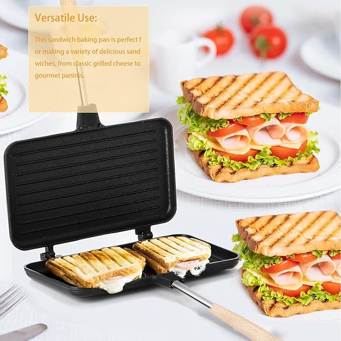 Large - Sized Sandwich Baking Tray with Interchangeable Handles - Perfect for Home & Outdoor, Campfire Sandwich & Hobo Pie Maker, Breakfast Skillet