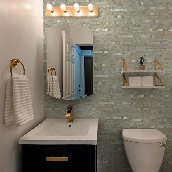 20 Sheets Peel and Stick Backsplash for Kitchen, Sandstone with Metal Gold Look Stick on Tile Upgrade Your Kitchen Backsplash, RV, Fireplace
