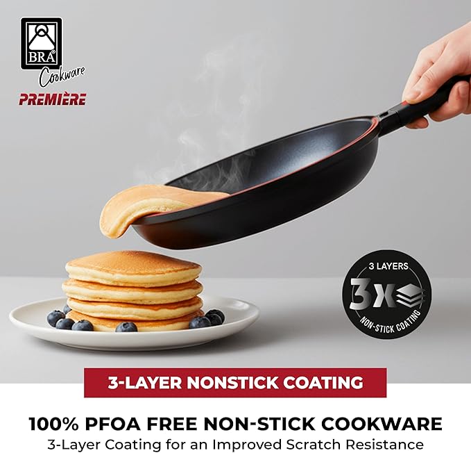 BRA COOKWARE Premiere Dual Skillet | 9.5 inches Double Frying Pan for Frittatas & Spanish Omelets | PFOA Free Triple Nonstick Coating | Full Induction Reversible Pan | Cast Aluminum Flip Skillet