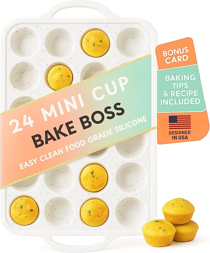 1-Pack Mini Muffin Pan – 24-Cup Silicone Mini Muffin Pans for Baking with Metal-Reinforced Handles – Nonstick, BPA-Free Silicone Muffin Tray for Mini Cupcakes & Snacks – Dishwasher Safe, Cream