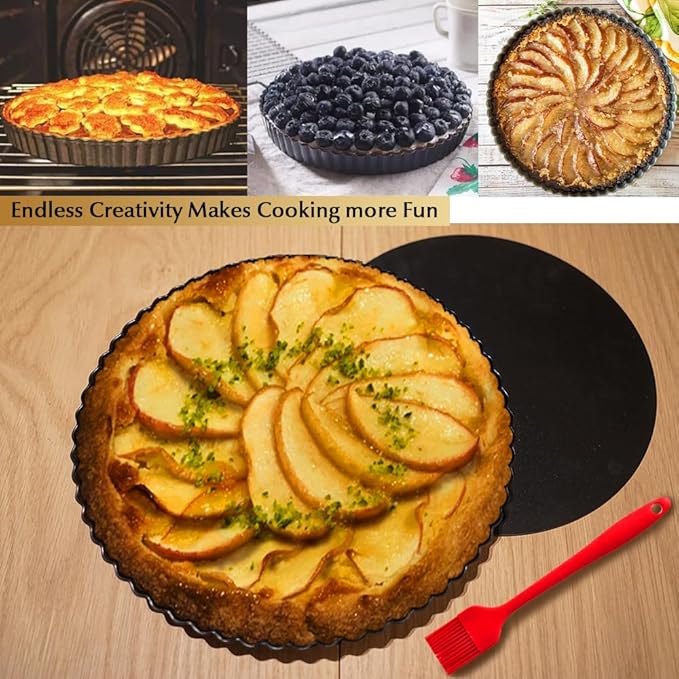CFGUK 11 Inch Tart and Quiche Pan with Removable Bottom, Pie pans for baking, Non-stick Carbon Steel Quiche Pan for Pie, Mousse Cakes, Fruit and Desserts