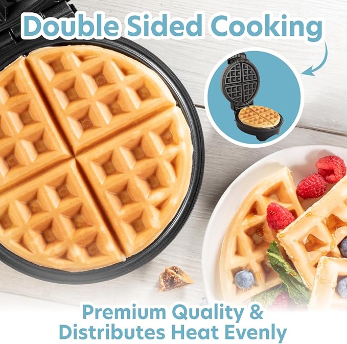 Belgian Waffle Maker- Non-Stick 7" Waffler Iron w Adjustable Browning Control, Electric Baker Makes Thick Fluffy Waffles- Easy Use Kitchen Appliance Essential for Breakfast Brunch Morning w Recipes