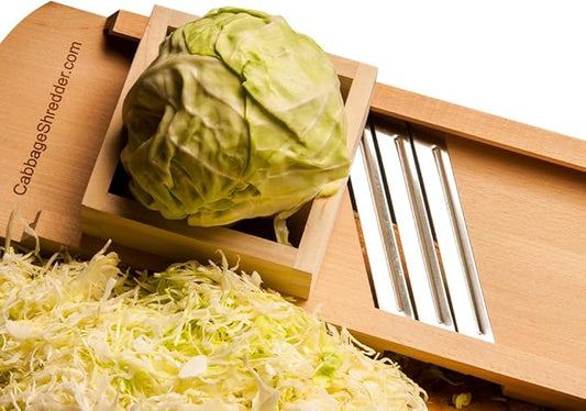 Wooden Cabbage Shredder, Mandoline Slicer for Sauerkraut, Coleslaw. Finger Protection Box, Cut Resistant Glove. Pre-Oiled. Made in Poland!
