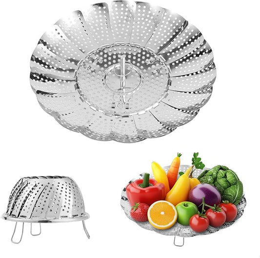 Vegetable Steamer Basket - Stainless Steel Folding Basket for Cooking, Vegetables, Fish, Pasta, Eggs, Fit Various Size Pot (5.5 inches to 9.2 inches)