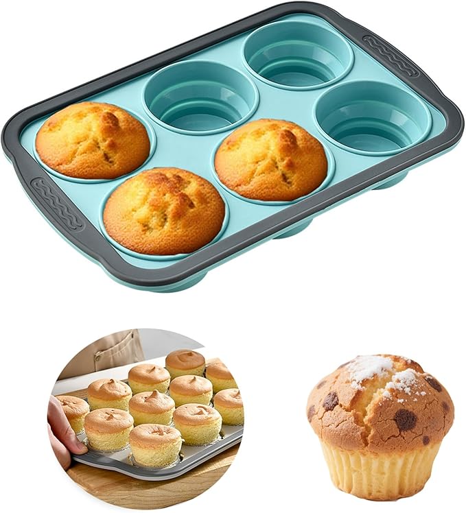 YiYeraio Silicone Muffin Pans for Baking with Metal Frame, 6 Cup Silicone Muffin Pan, Nonstick Cupcake Pan, BPA Free Muffin Tins Easy to Pop Cupcake Baking Pan Molds for Oven Dishwasher Safe