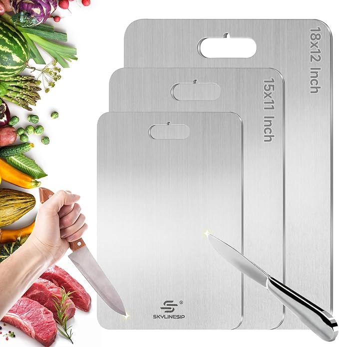 Titanium Cutting Board for Kitchen, No Toxic Double Sided Pure Titanium Cutting Boards for Kitchen, Easy to Clean, Meat, Fruit, Vegetables Chopping Board (14''L x 10''W)