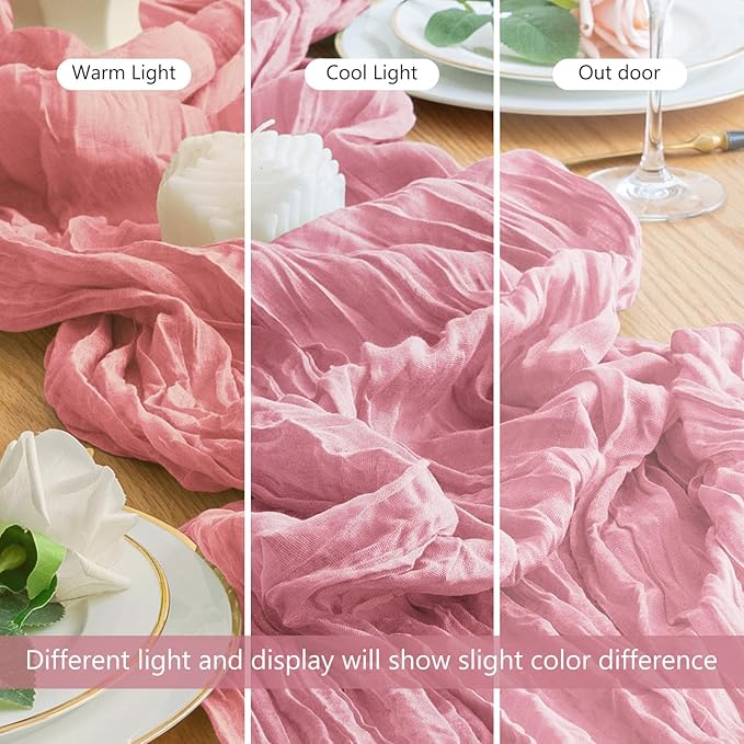 Wokceer Cheesecloth Table Runner 12Pack 10FT Pink Boho Gauze Cheese Cloth Table Runner for Party Long Rustic Sheer Table Runners for Baby Bridal Shower Wedding Easter Table Decor