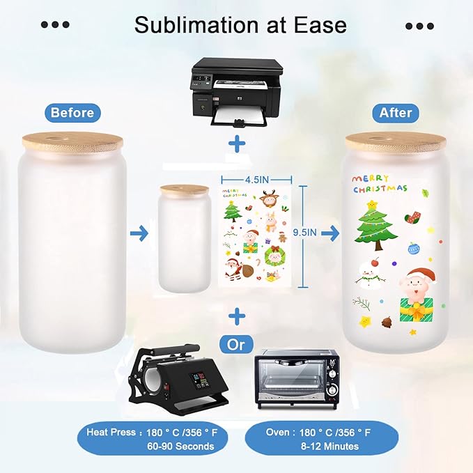 Sublimation Glass Blanks with Bamboo Lid 4pc Set, 16oz Frosted Glass Cups with Lids and Straws, Beer Can Glass Tumblers, Iced Coffee Soda Drinks Beer Cups