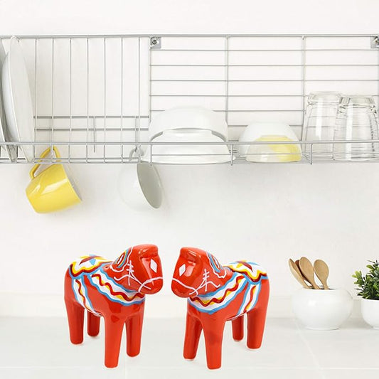 ScandinavianGiftOutlet - Salt and Pepper Shakers - 3.25" Ceramic Dala Horse - Orange-Red Swedish Theme - Kitchen Accessories - Scandinavian Home Decor Novelty Salt & Pepper Set