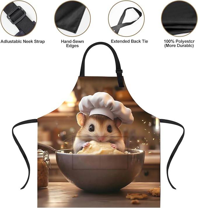 Funny Cat Apron with 2 Pockets Waterproof for Men Women Kitchen Garden Decor