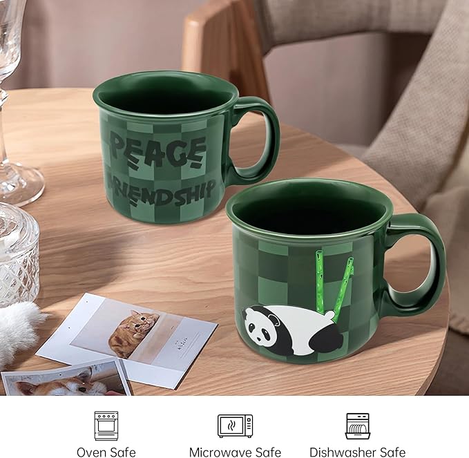 Ceramic Coffee Mugs Set of 4,14OZ Coffee Cups with Handle,Latte Mug,Great for Tea Hot Chocolate,Large Cute Mugs for Men,Women,Kids,Microwave&Dishwasher Safe for Kitchen or Office(GREEN)