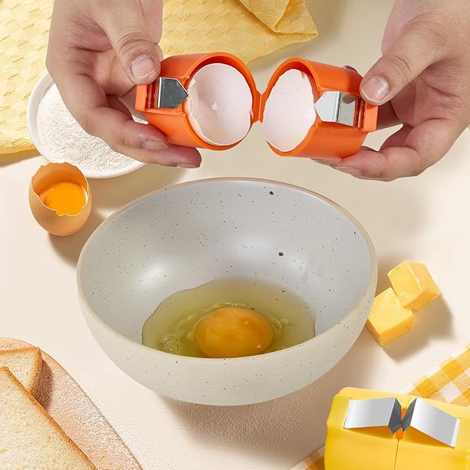 Egg Opener, Stainless Steel & Plastic, Orange, Ideal for Raw & Boiled Eggs, Kitchen Gadget