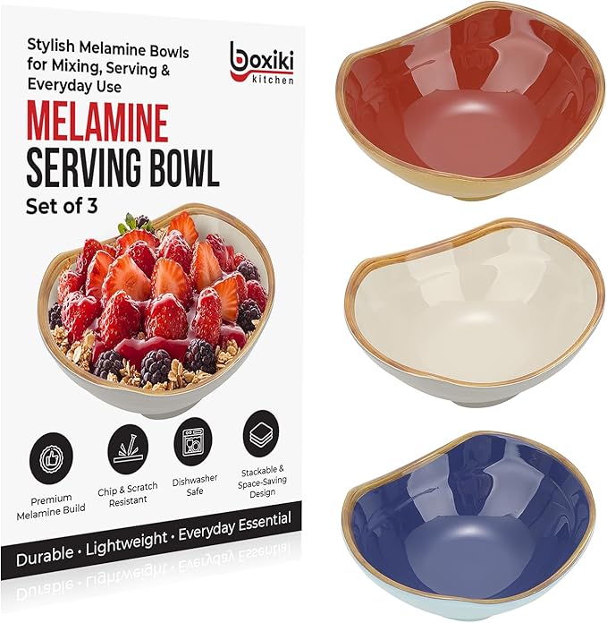 Boxiki Kitchen Ultra-Strong 6 Oz Melamine Dip Bowls Set, Small Bowl Soy Sauce Dish Set of 3, Condiment Server, Can be Used for Dessert, Ketchup, Vinegar, BBQ and Party Dinner