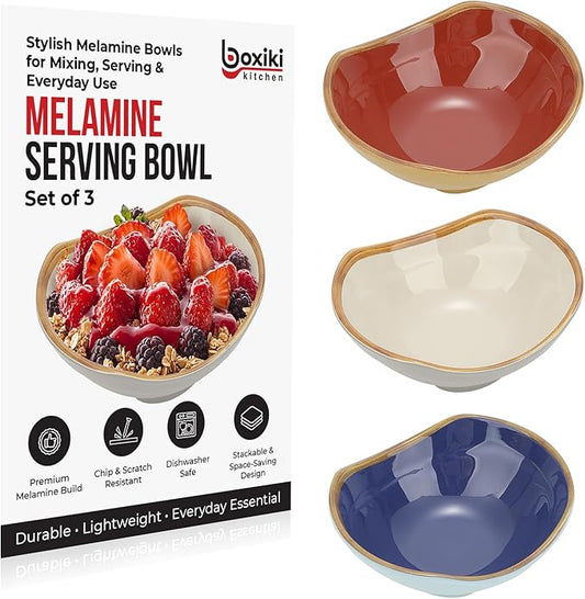 Boxiki Kitchen Ultra-Strong 6 Oz Melamine Dip Bowls Set, Small Bowl Soy Sauce Dish Set of 3, Condiment Server, Can be Used for Dessert, Ketchup, Vinegar, BBQ and Party Dinner