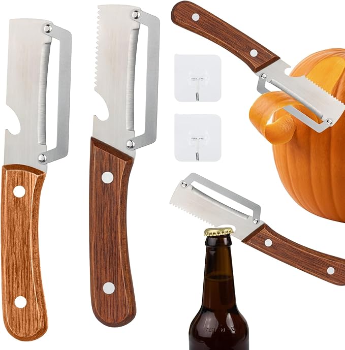 2 Pcs Multi-Functional Vegetable Peeler for Kitchen, Features Solid Wood Handles, Stainless Steel Blade, with Bottle Opener, Kitchen Peeling Tool for Fruits Potatoes Apples Carrots Zucchini
