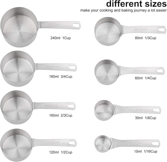 Smithcraft Measuring Cups Set, 18/8 Stainless Steel Measuring Cups Set with Magnetic Conversion Chart, Dry&Liquid Metal Measuring Cups for Baking&Kitchen, Metric&US 8 Measuring Cups with 2/3cup&3/4cup