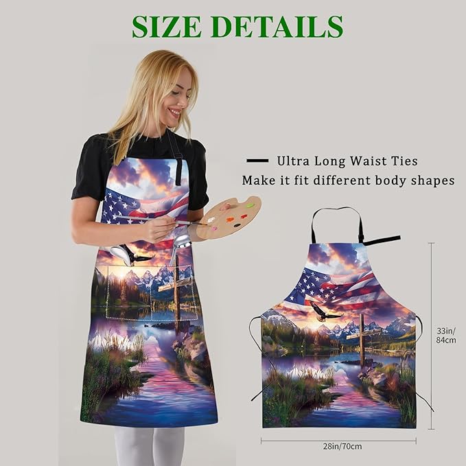 Patriotic Eagle Apron with Adjustable Neck Strap,American Flag Cross Kitchen Aprons with 2 Pockets for Women,28x33in,Oxford Fabric,Gifts for Wife Mom,For Chef Cooking Baking Gardening BBQ