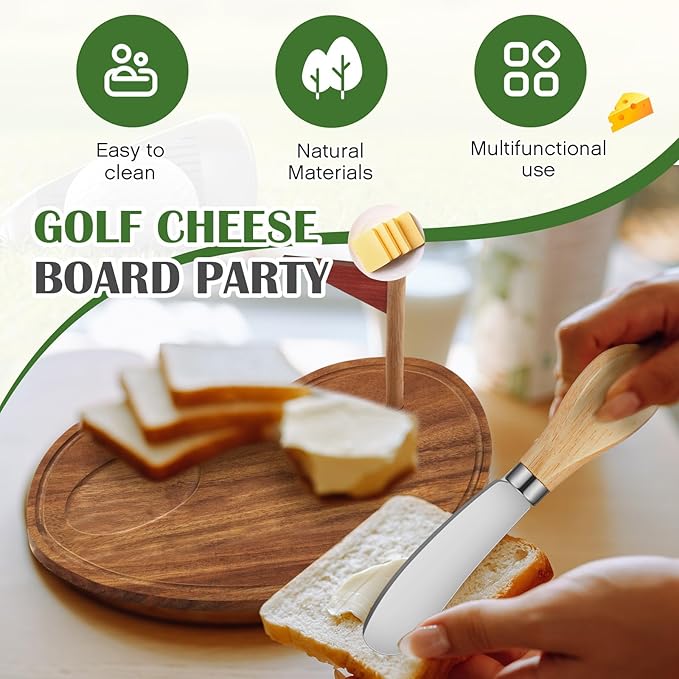 Ziliny Golf Cheese Board Gift Set Party Favor Prizes Charcuterie Wood Board with Knives and Box Father Day Gift for Dad Grandpa Party Tournament Game(9.8" x 7.7", Acacia Color)