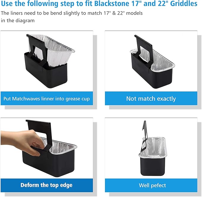 Matchwaves Blackstone Grease Cup Liners, Grease Catcher Liner, Aluminum Foil Drip Pan for 28 and 36 inch Blackstone Griddle - 200 Pack