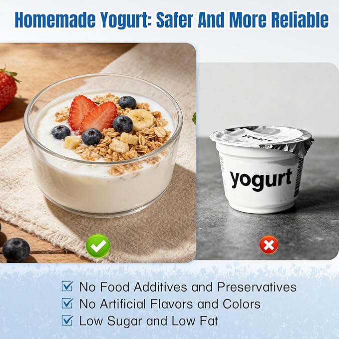 Yogurt Maker with Two Containers, Yogurt Maker Machine with Adjustable Temperature & Time Control, Automatic Shut-Off & Constant Temper for Homemade Probiotic Yogurt, Promoting Gut Health