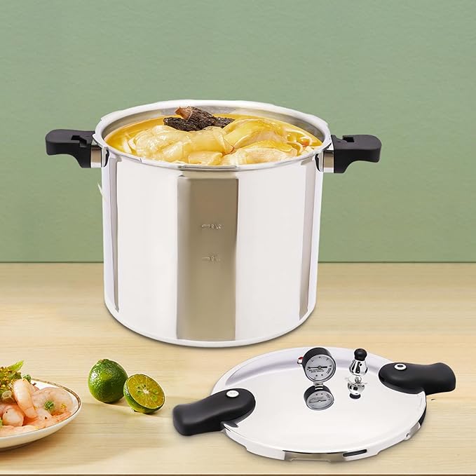 Pressure Cooker, Aluminum Pressure Cooker, Pressure Canner With Gauge Release Valve, 23 Quart Large Capacity, Cookware 90kpa HOT for Home Cooking, Silver
