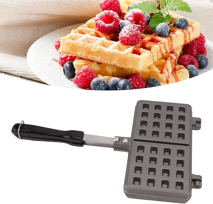 Waffle Maker Pancake Baking Pan, Non Stick Waffle Mold with Flat Bottom, Aluminum Alloy Waffle Iron for Stovetop Cooking, Ergonomic Handle for Easy Grip