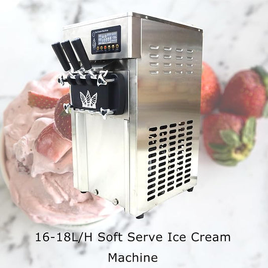 3 Flavors Commercial Soft Serve Ice Cream Machine 110V 1200W Stainless Steel Ice Cream Makers Countertop 16-18L/H with LED Panel for Supermarket Restaurants Bars