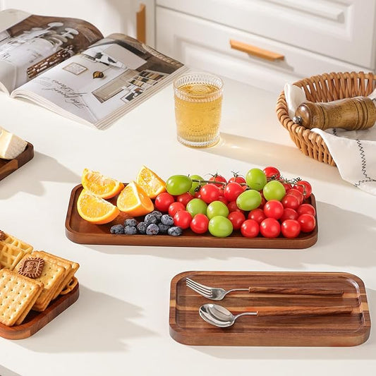 Small Solid Acacia Wood Serving Trays and Platters - Wooden Mini Charcuterie Boards, Rectangle Cheese Board for Food, Bathroom, Home Decor, Kitchen Counter,S,(10"x5.5", 1 Pack)