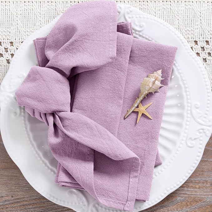 MLMC 4 Pack Lilac Purple Cloth Napkins Rustic Washable Cotton Linen Napkins Set of 4 17"x17" Lavender Reusable Dinner Napkins Cloth for Spring Easter Wedding Baby Shower Party Gathering Everyday Use