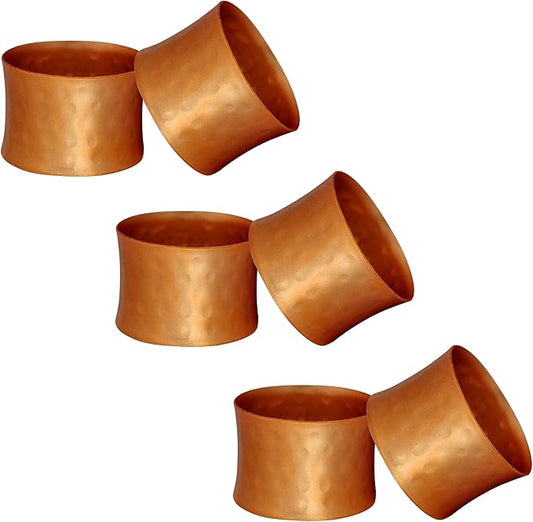 Handmade Round Hammered Napkin Rings Holder for Dinning Table Parties Everyday, Set of 6