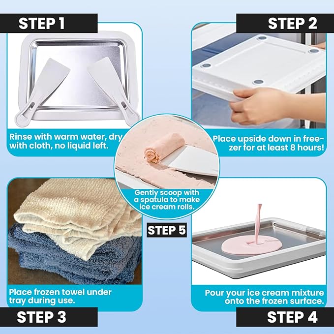 Extra Large Rolled Ice Cream Maker (14"x10") - Make Instant IceCream w/the Family - Manual Roll Your Own IceCream - Roll Ice Cream Tray