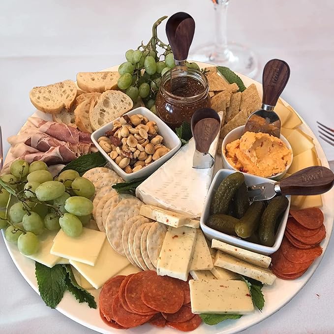 Cheese Butter Spreader Knife Set, Charcuterie Board Accessories Utensils,Stainless Steel with Walnut Wood Handel, Mini Serving Tongs Spoons Forks Set