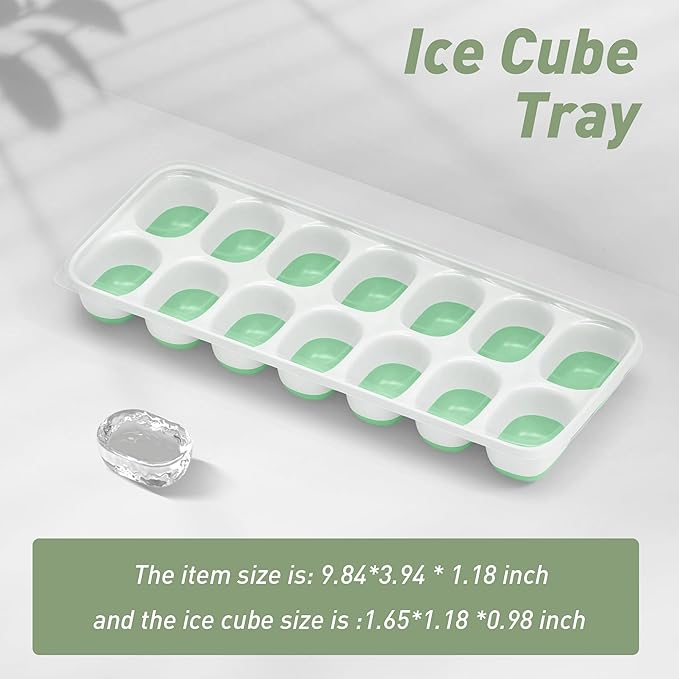 Ice Cube Tray with Lid, 2 Packs 28 Cubes Durable Stackable Ice Cube Trays for Freezer with Removable Lids, Easy-Release Plastic & Silicone Ice Tray for Cocktail, Coffee