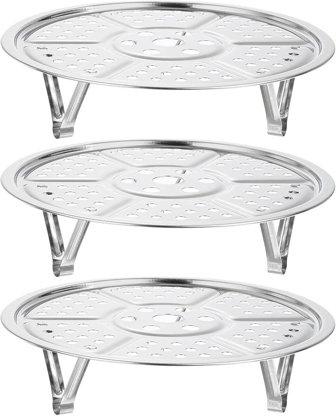 uxcell 3pcs Stainless Steel Steamer Rack with Stand, 7.9 Inches Pot Steaming Tray for Steamer Cookware Instant Pressure Cooker, Silver Tone