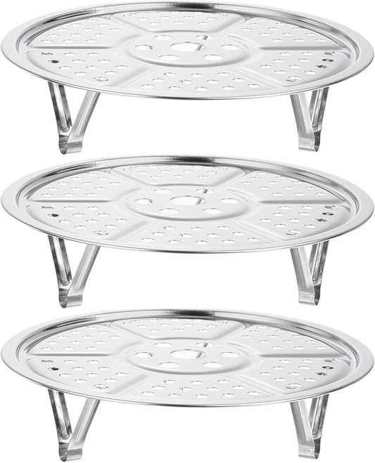 uxcell 3pcs Stainless Steel Steamer Rack with Stand, 7.9 Inches Pot Steaming Tray for Steamer Cookware Instant Pressure Cooker, Silver Tone