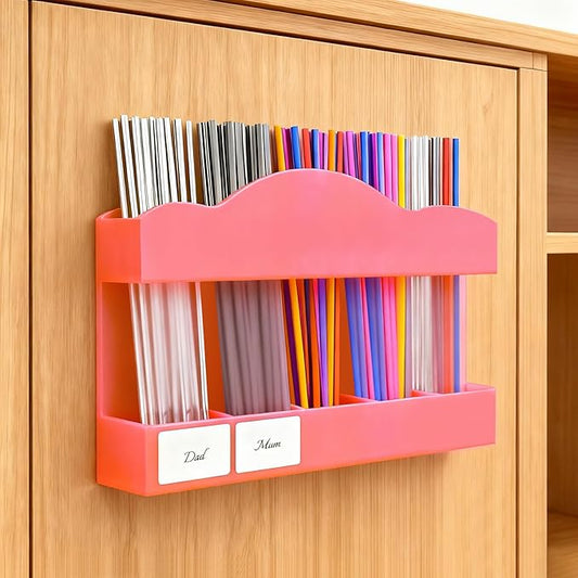 9.8" Acrylic Straw Holder for Cabinet Door - Straw Organizer with Ultra-Sticky Adhesive, Kitchen & RV Essensials, 5-Compartment Storage for Reusable Straws & Brushes, Colored Pencils, Markers