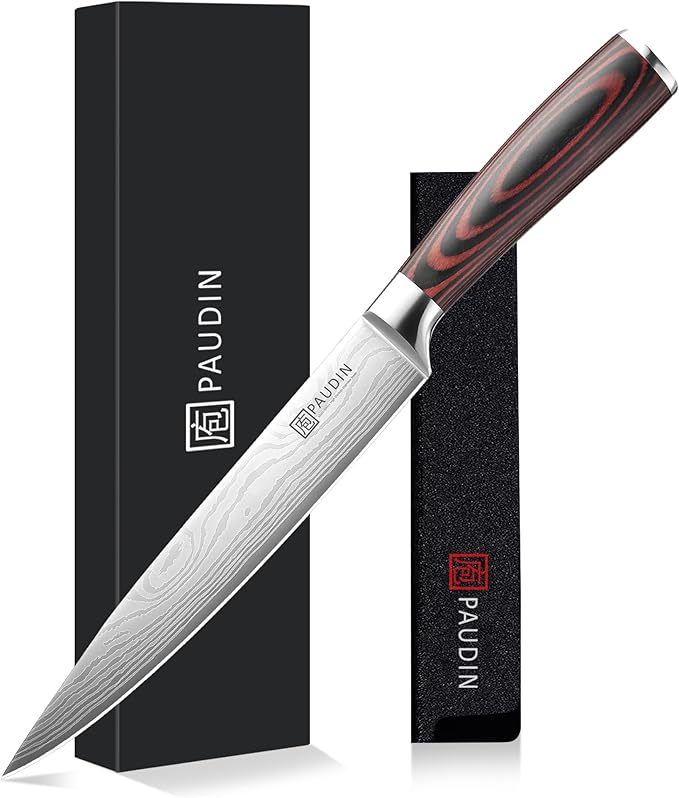 PAUDIN Carving Knife 8 inch, Ultra Sharp Brisket Slicing Knives, Premium Meat Cutting Knives German Stainless Steel, BBQ Knife with Ergonomic Handle, for Slicing Roast, Meats and Vegetables