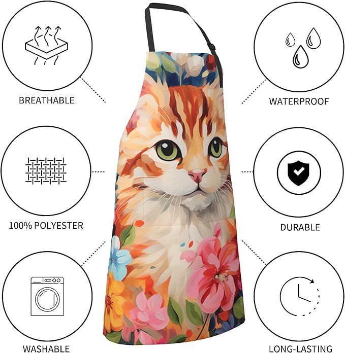Apron with Pockets Aprons for Women Men Kitchen Chef Apron for Cooking Gardening Server Waitress Painting