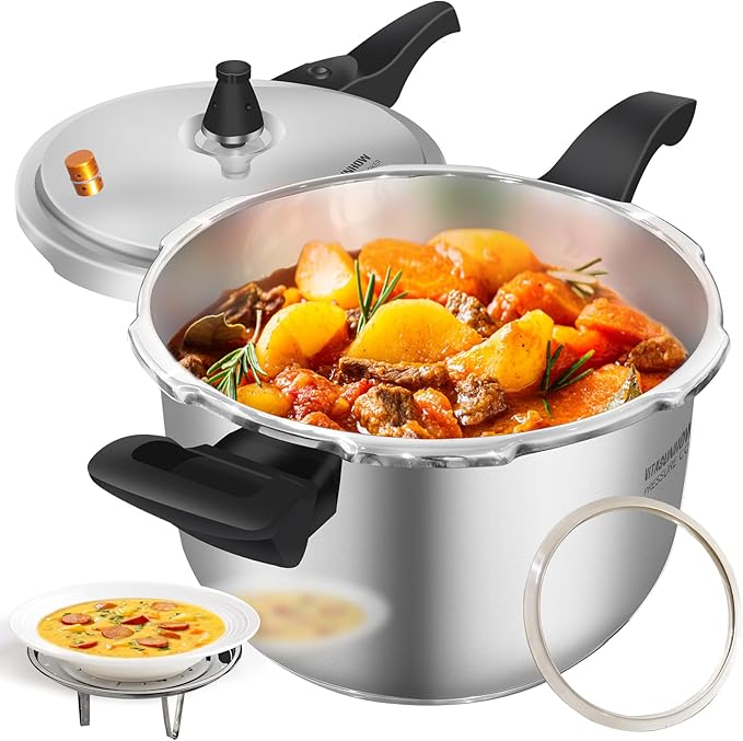 VITASUNHOW Stainless Steel Pressure Cooker with Steamer Basket, Faster Cooking and Safety Pressure Release (7-Liter)
