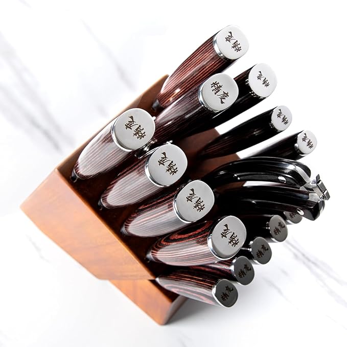 17-Piece Master Chef Knife Block Set – Damascus Steel & Acacia Wood Block