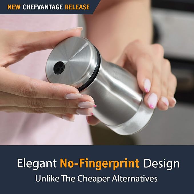 Salt and Pepper Shakers Set with Adjustable Pour Holes by CHEFVANTAGE - Bronze
