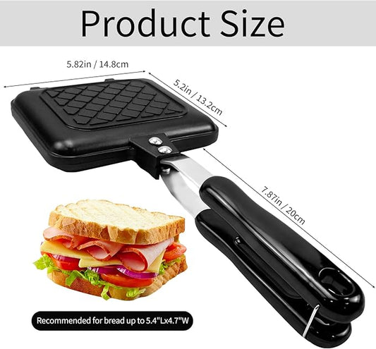 Sandwich Maker, Nonstick Panini Maker Pan Grilled Stove Top Toasted Pan, Double Sided Cheese Press with Handle for Breakfast, Camping, Home, Kitchen 5.82" W x 13.07" L