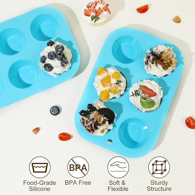 Firstfooby 2 Pack Silicone Muffin Pan for Baking, Regular Size Nonstick Cupcake Pan, 6-Cup Silicone Muffin Tin BPA Free Dishwasher Safe, Great for Muffin Cupcake Brownie Egg Tart