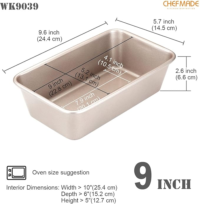 CHEFMADE 2LB Rectangle Loaf Pan, Non-Stick Oblong Bread and Meat Bakeware for Oven Baking (Champagne Gold)