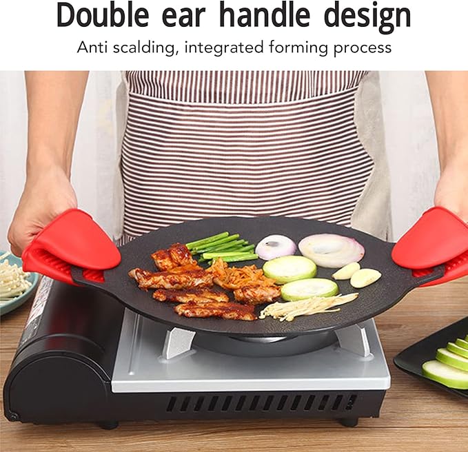 VBESTLIFE Korean Grill Pan, Double Handle Non Stick 6 Layer Coating Aluminum Alloy Gas Cooker Round BBQ Griddle for Outdoor Camping