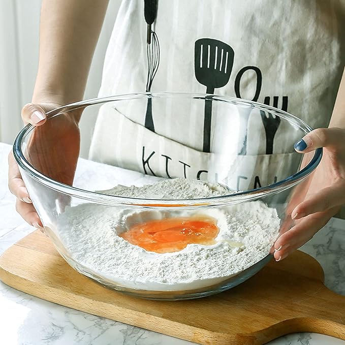 Glass Mixing Bowl Set for Baking 3-Piece Salad Bowl Set (1qt, 2.5qt, 4.2qt), High Brosilicate Large Bowls for Kitchen Prepping Serving and Storage, Microwave Dishwasher Oven Safe
