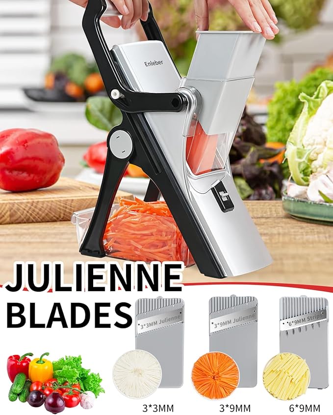Upgrade Mandoline Slicer Safe Vegetable Chopper-Julienne Dicer for Kitchen, Potato Slicer, Adjustable Vegetable Cutter with Container, Multifunctional 6 in 1 Food Chopper (Black)