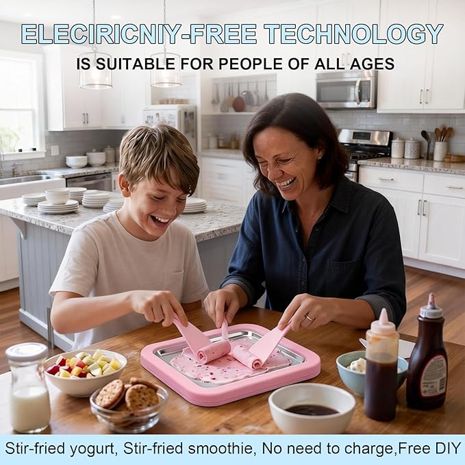 Rolled Ice Cream Maker, Portable Instant Rolled Ice Cream Tray with Dual Scrapers, DIY Rolled Ice Cream Homemade Italian Ice Cream, Sorbet, Frozen Yogurt tray (White)