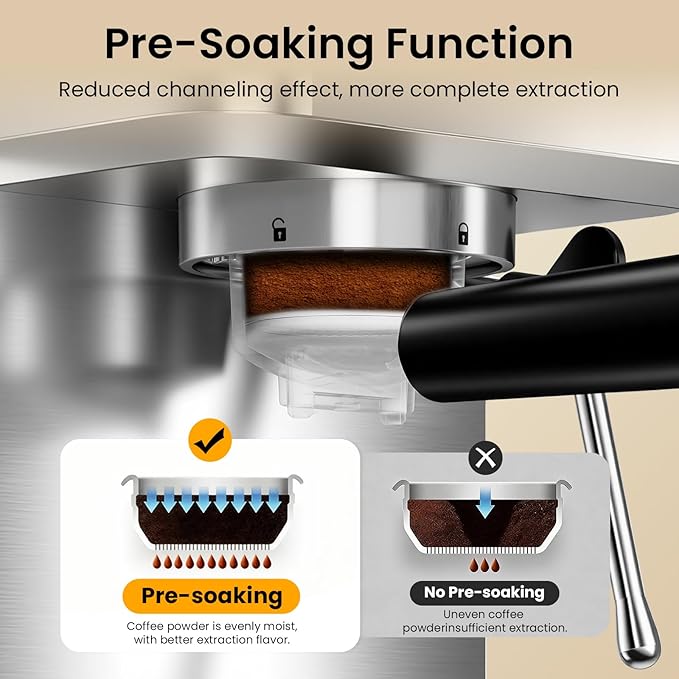 olayks. Espresso Machine 20 Bar, Brush Stainless Steel Espresso Maker with Milk Frother Steam Wand, 1400W Espresso Coffee Machine with 1.8L Removable Water Tank for Latte, Cappuccino,Machiato